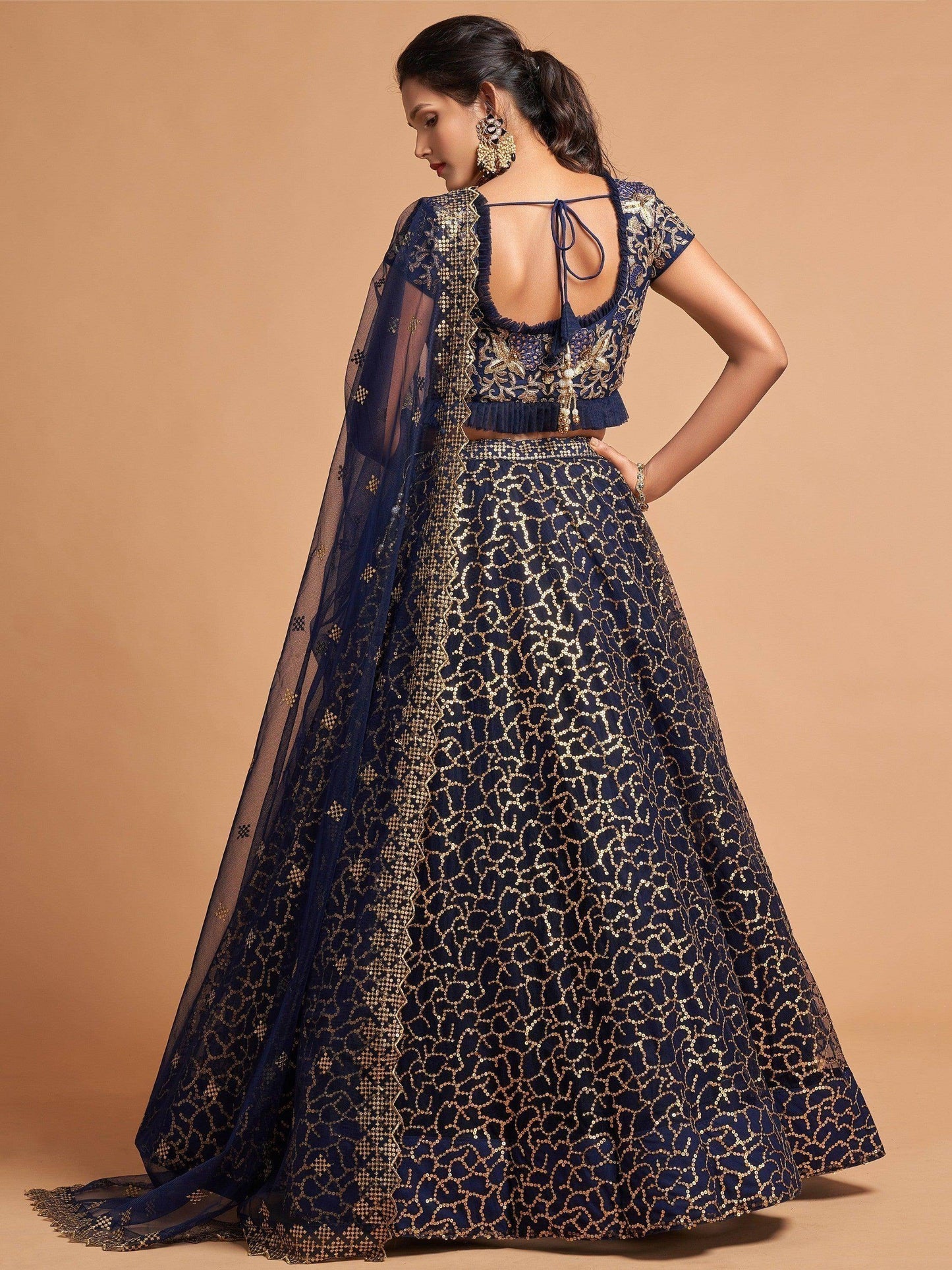 Wonderful Navy Blue Thread Embroidered Net Party Wear Lehenga Choli - Zeel Clothing