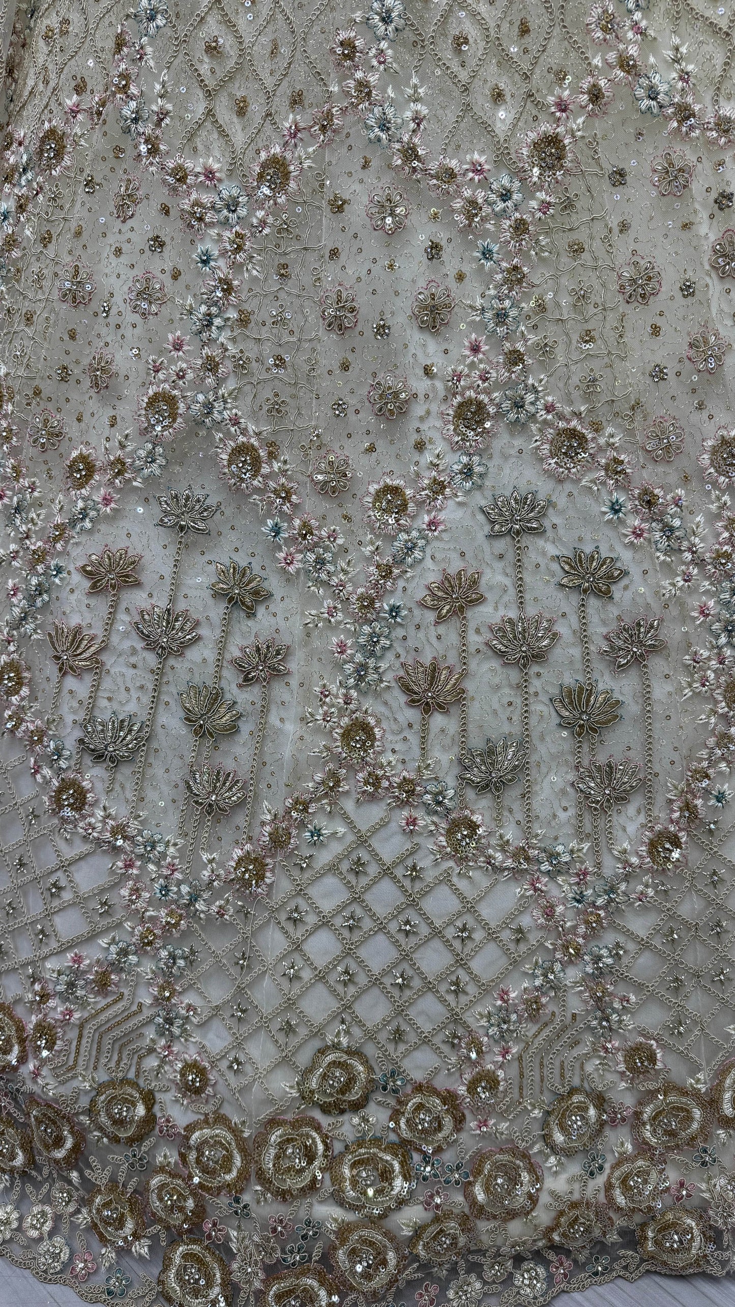 Wonderful Off-White Zirkon Work Net Bridesmaid Lehenga Choli With Dupatta - Zeel Clothing