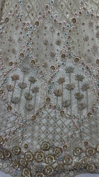 Wonderful Off-White Zirkon Work Net Bridesmaid Lehenga Choli With Dupatta - Zeel Clothing