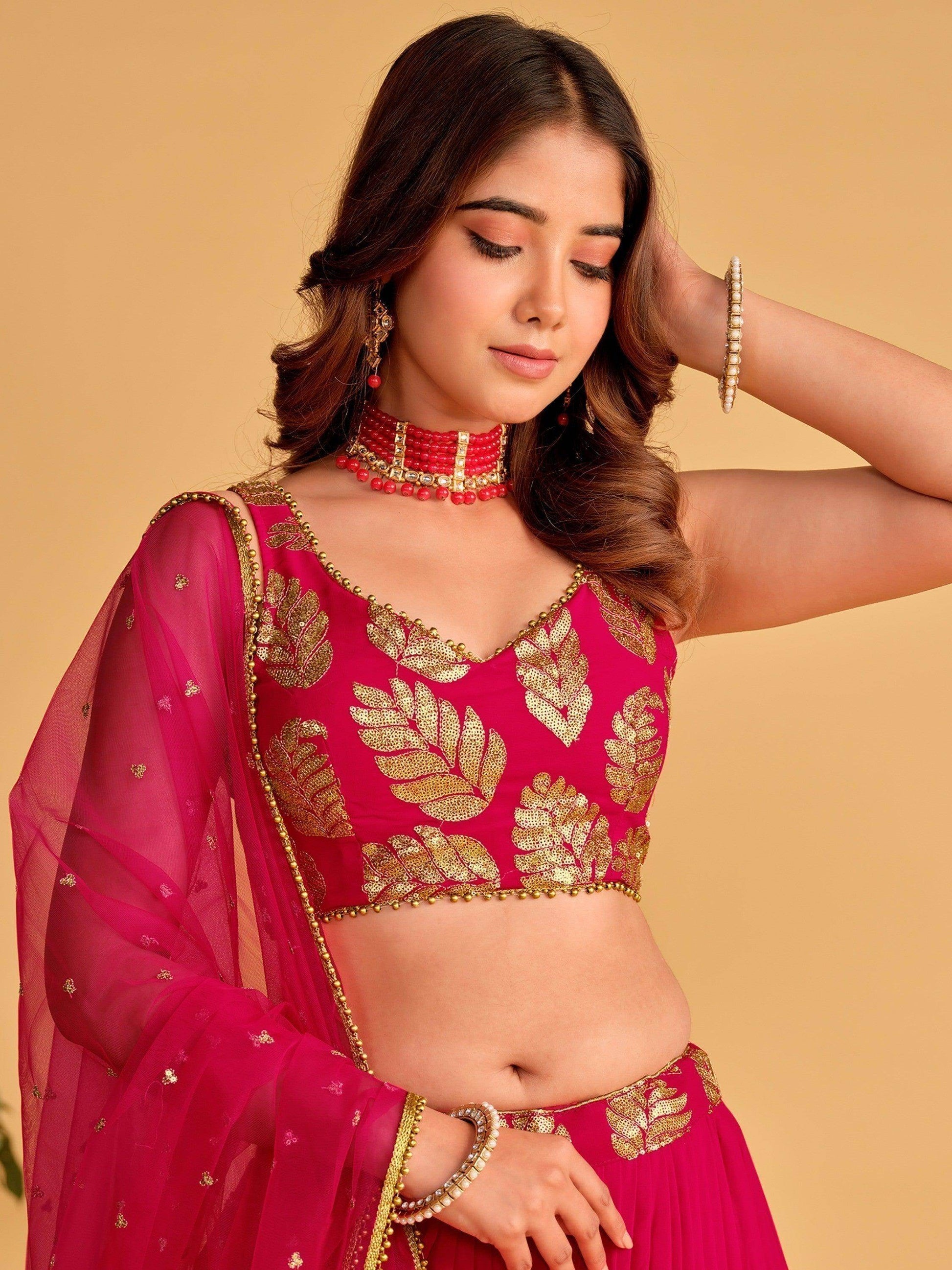 Wonderful Pink Sequins Georgette Lehenga Choli With Dupatta - Zeel Clothing