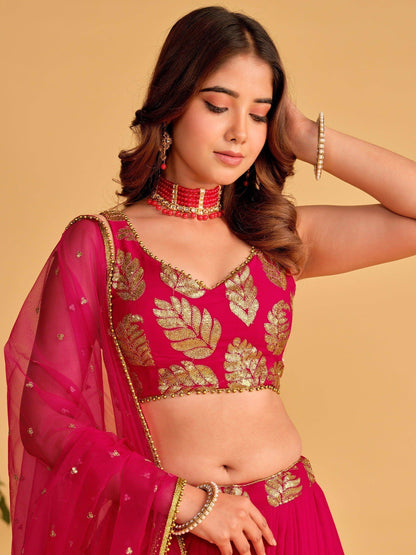 Wonderful Pink Sequins Georgette Lehenga Choli With Dupatta - Zeel Clothing