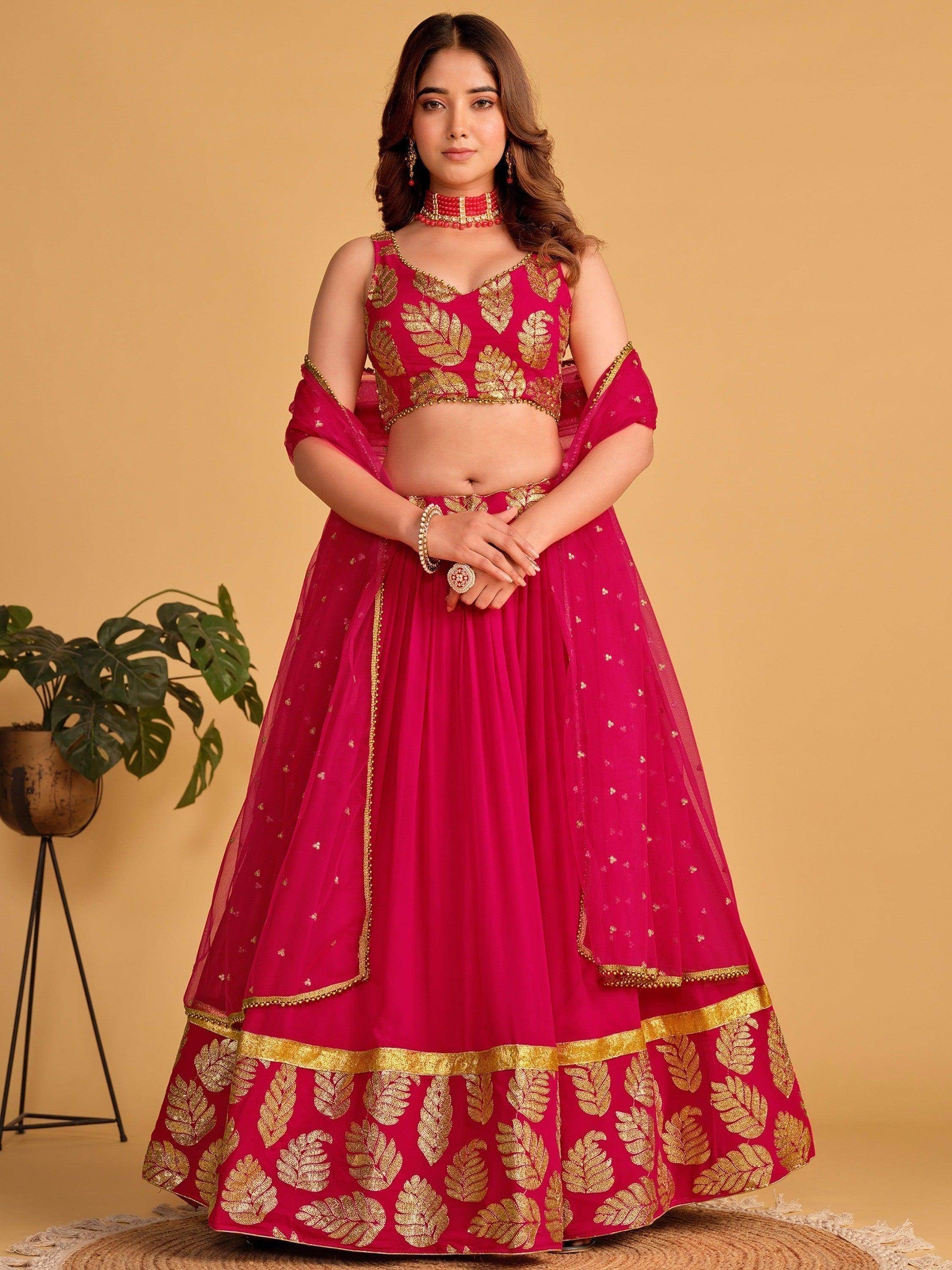 Wonderful Pink Sequins Georgette Lehenga Choli With Dupatta - Zeel Clothing