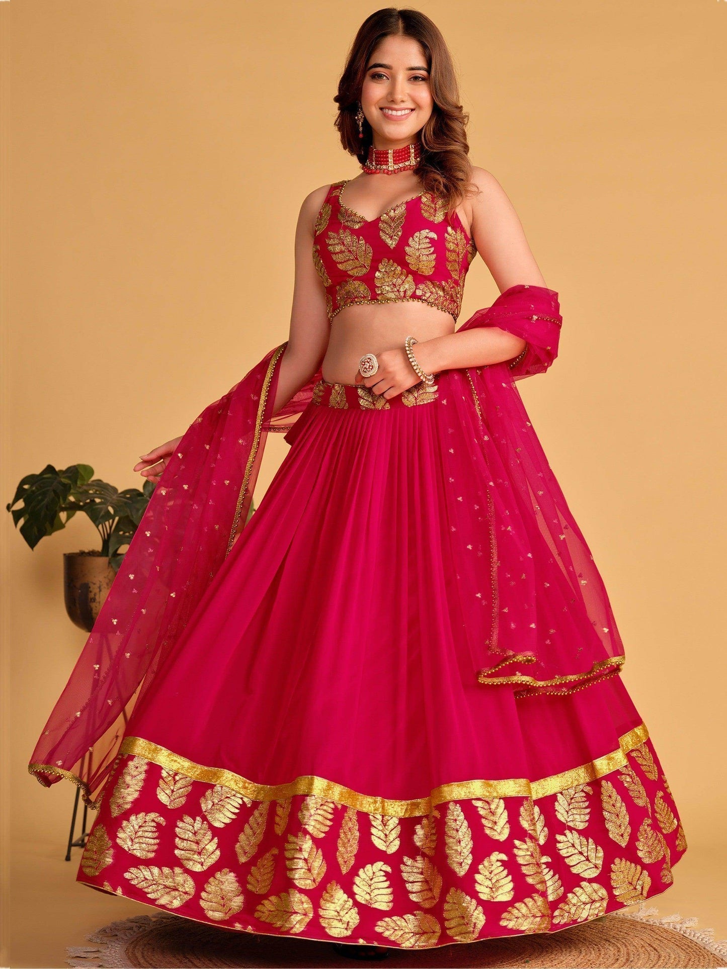 Wonderful Pink Sequins Georgette Lehenga Choli With Dupatta - Zeel Clothing