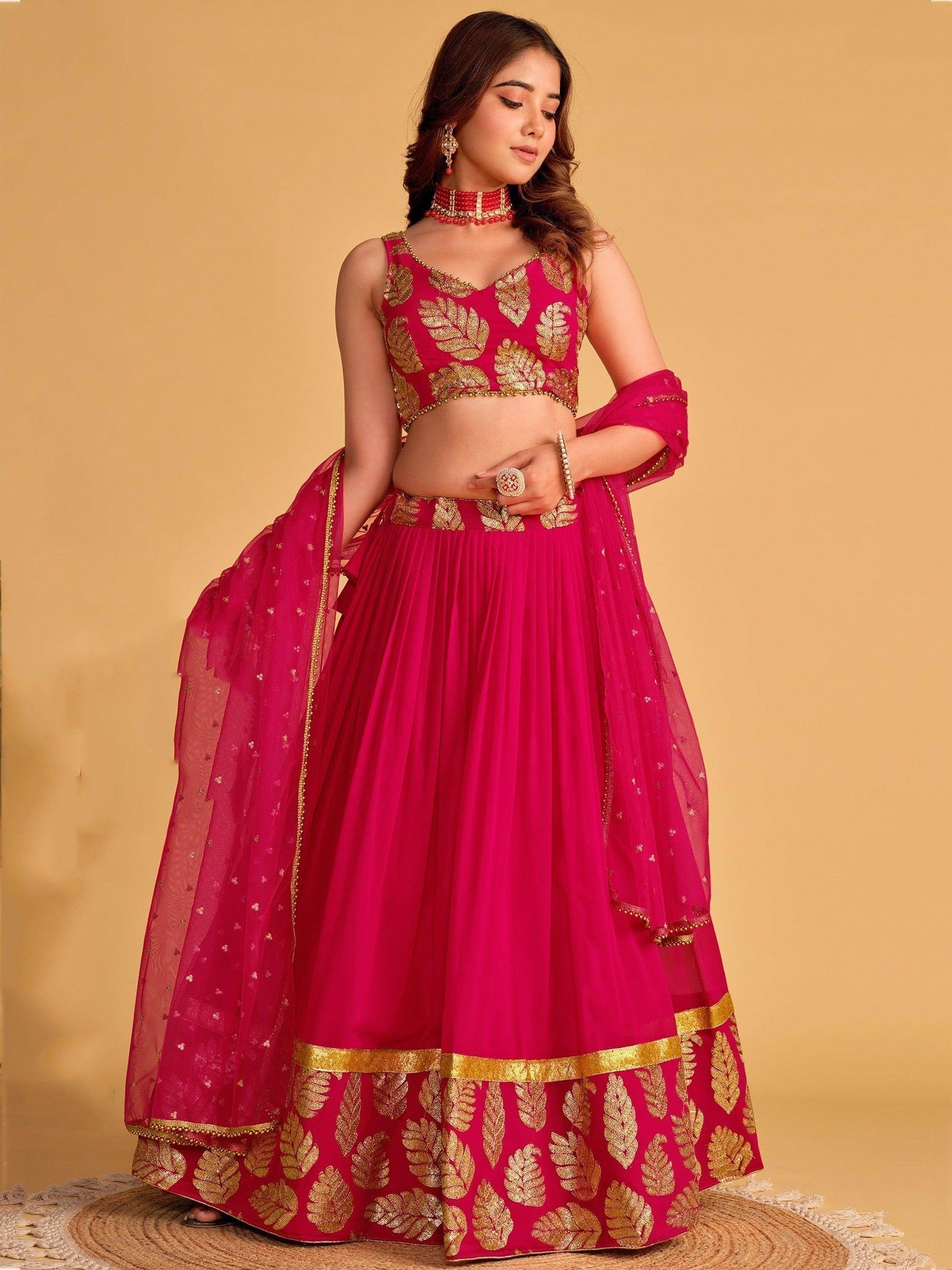 Wonderful Pink Sequins Georgette Lehenga Choli With Dupatta - Zeel Clothing