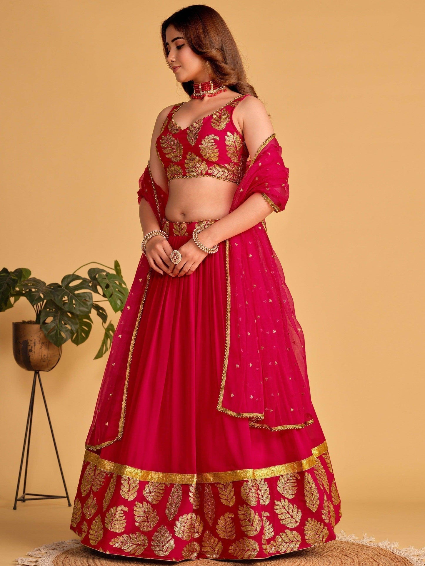 Wonderful Pink Sequins Georgette Lehenga Choli With Dupatta - Zeel Clothing