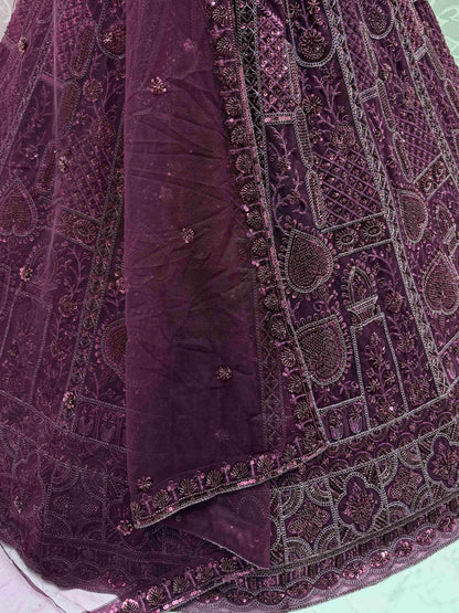 Wonderful Purple Dori Embroidery Net Monochrome Lehenga Choli With Dupatta - Zeel Clothing