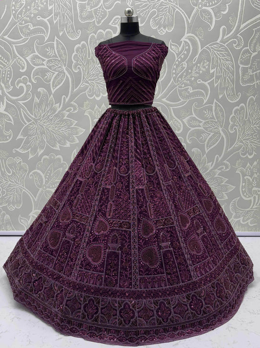 Wonderful Purple Dori Embroidery Net Monochrome Lehenga Choli With Dupatta - Zeel Clothing