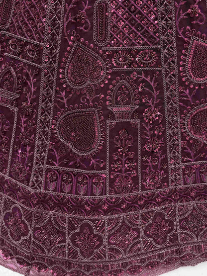 Wonderful Purple Dori Embroidery Net Monochrome Lehenga Choli With Dupatta - Zeel Clothing