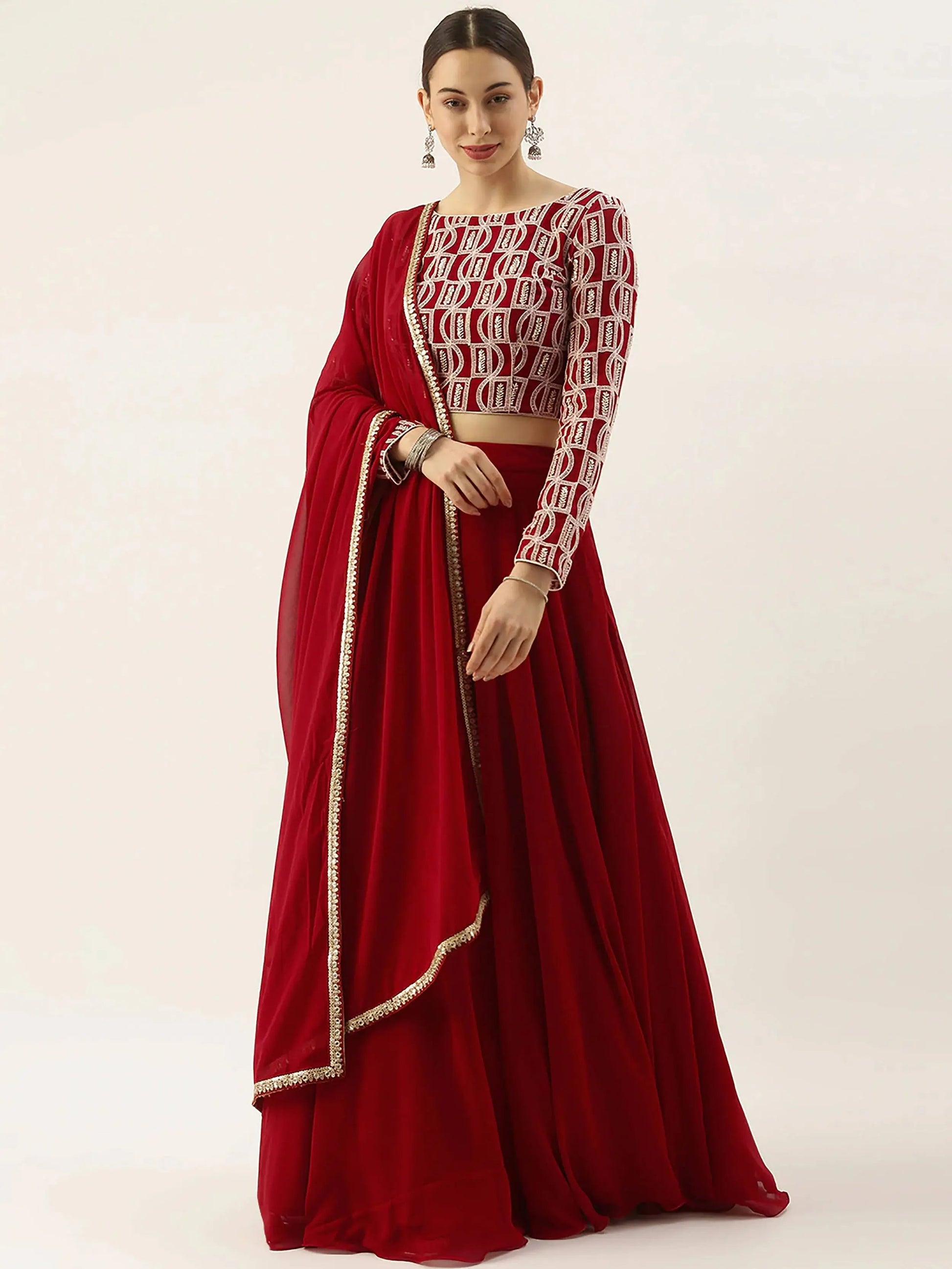 Wonderful Red Georgette Event Wear Lehenga With Embroidered Choli - Zeel Clothing