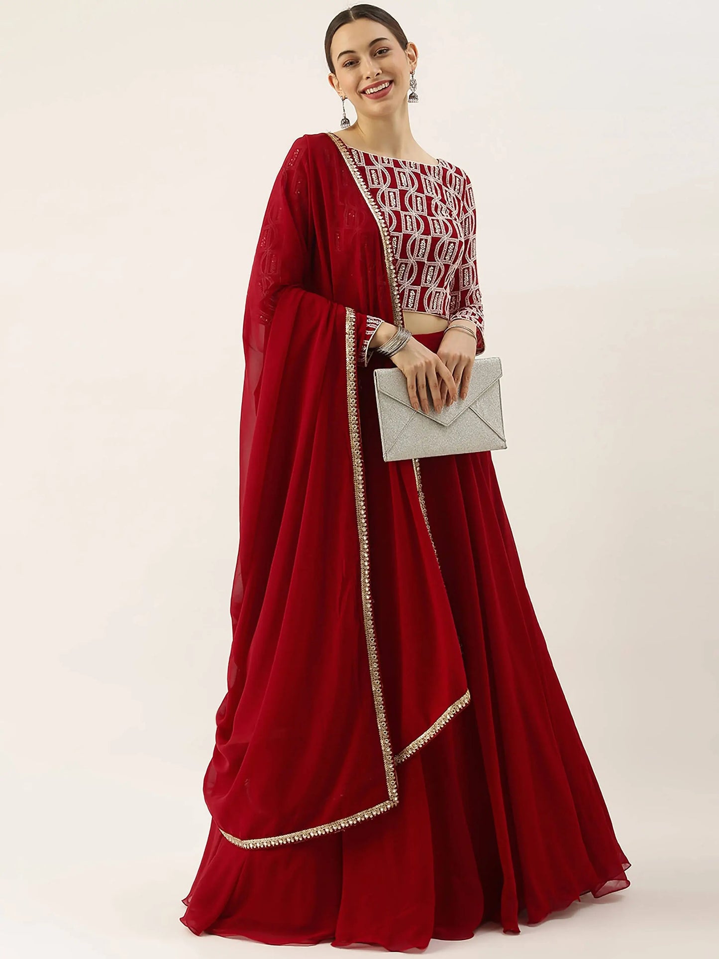 Wonderful Red Georgette Event Wear Lehenga With Embroidered Choli - Zeel Clothing
