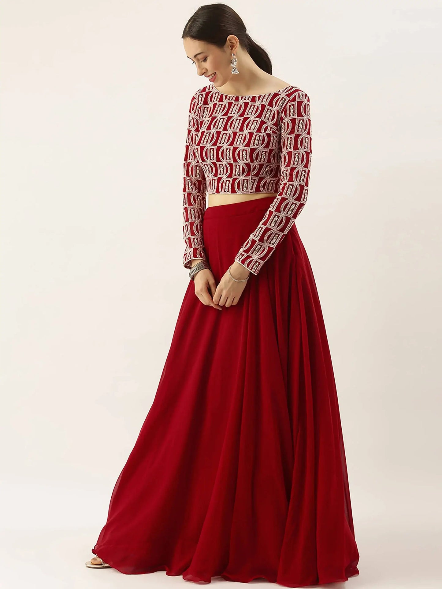 Wonderful Red Georgette Event Wear Lehenga With Embroidered Choli - Zeel Clothing
