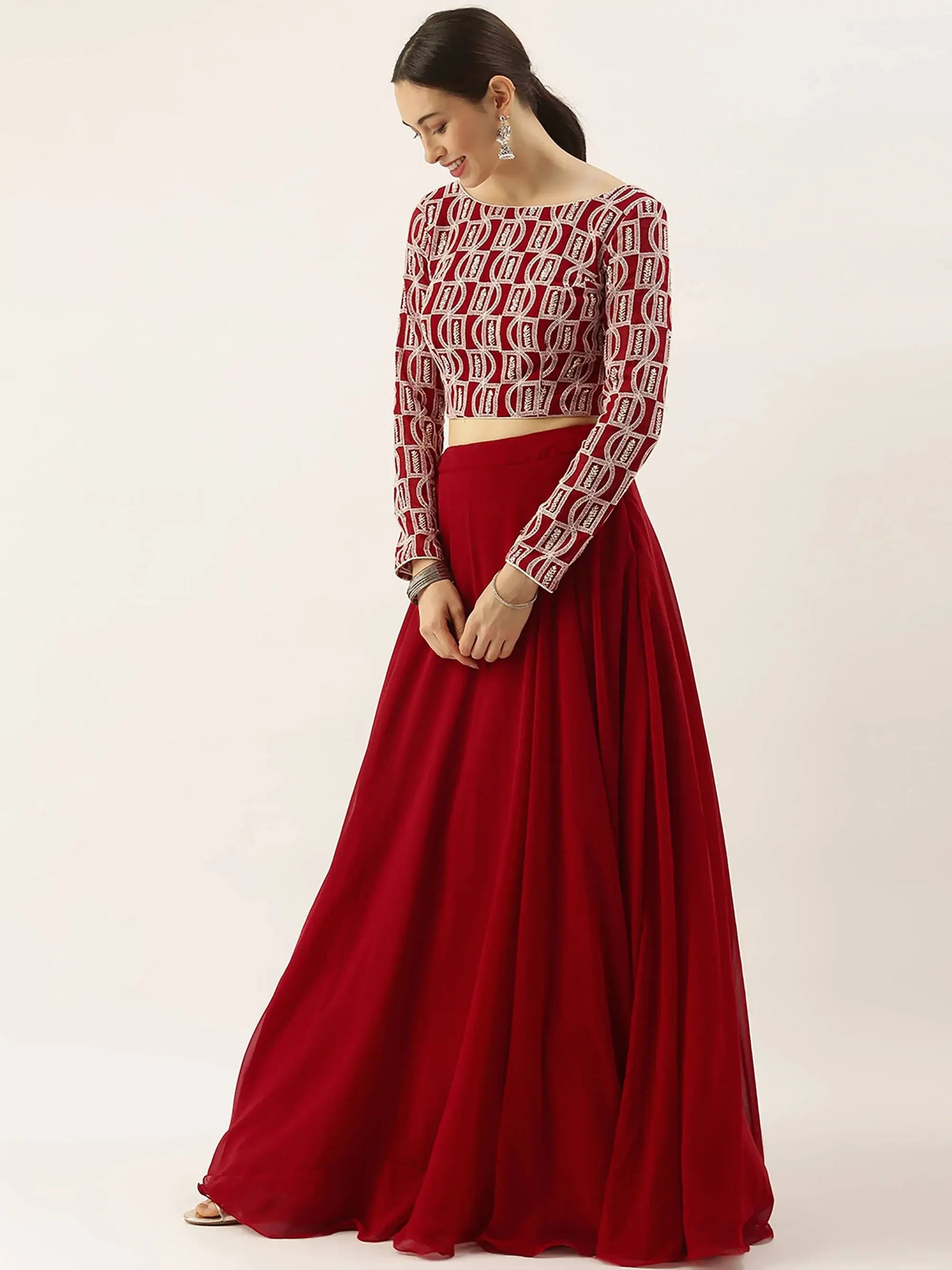 Wonderful Red Georgette Event Wear Lehenga With Embroidered Choli - Zeel Clothing