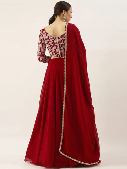Wonderful Red Georgette Event Wear Lehenga With Embroidered Choli - Zeel Clothing