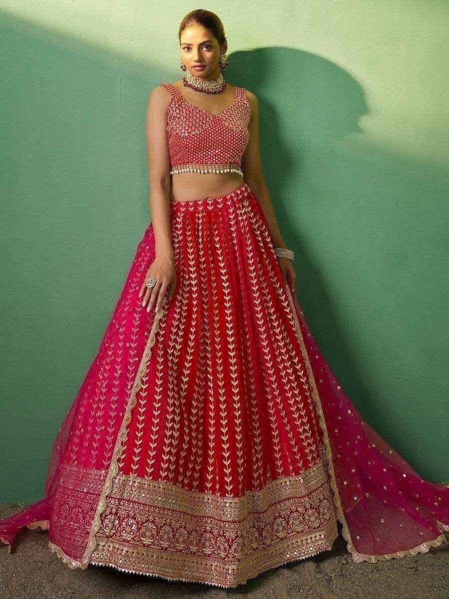 Wonderful Red Sequins Georgette Wedding Wear Lehenga Choli - Zeel Clothing