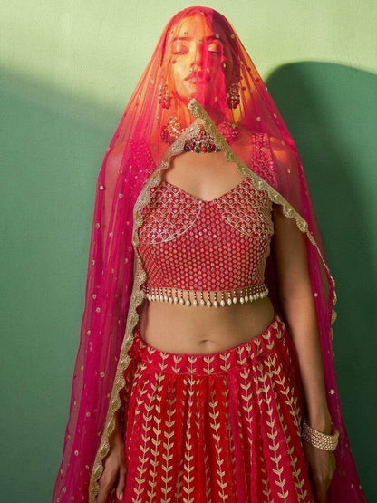Wonderful Red Sequins Georgette Wedding Wear Lehenga Choli - Zeel Clothing