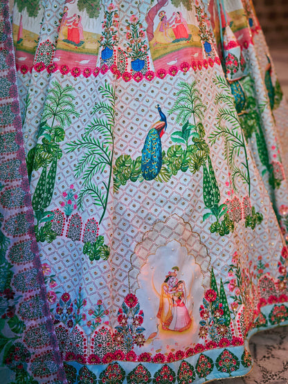 Wonderful Sky-Blue Printed Art Silk Traditional Lehenga Choli - Zeel Clothing