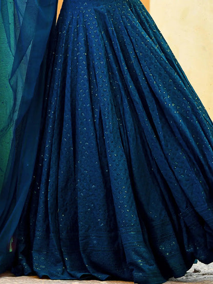 Wonderful Teal Blue Sequins Embroidery Georgette Festive Wear Lehenga Choli - Zeel Clothing
