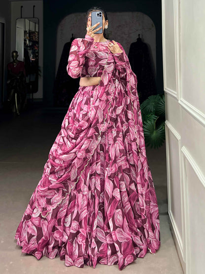 Wondrous Wine Digital Printed Silk Festival Wear Lehenga Choli - Zeel Clothing