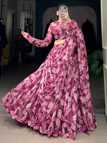Wondrous Wine Digital Printed Silk Festival Wear Lehenga Choli - Zeel Clothing