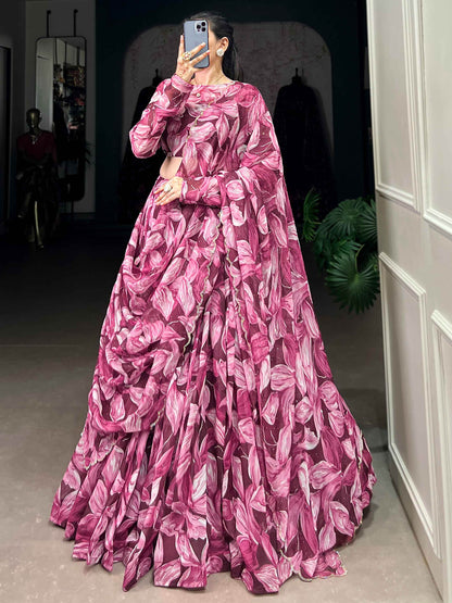 Wondrous Wine Digital Printed Silk Festival Wear Lehenga Choli - Zeel Clothing