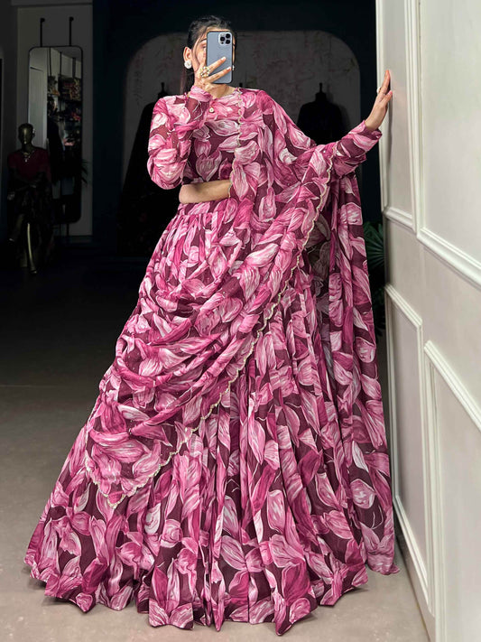 Wondrous Wine Digital Printed Silk Festival Wear Lehenga Choli - Zeel Clothing