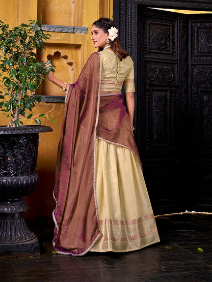 Yellow Color Zari Weaving Work Dupion Silk Lehenga Choli