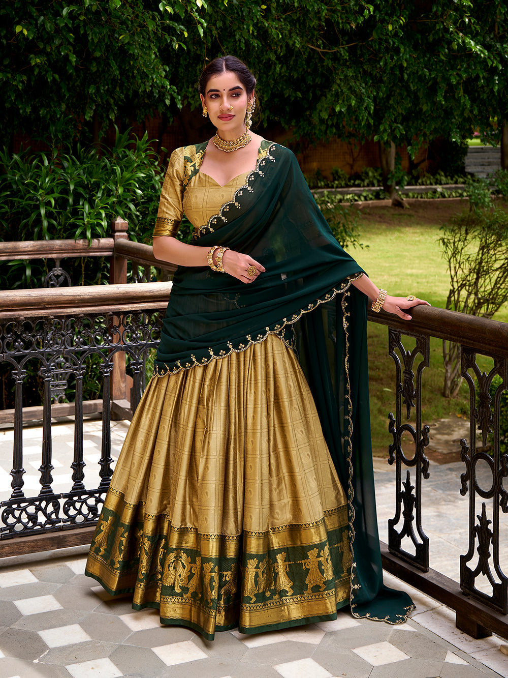 Cream Color Zari Weaving Work Poly Cotton Lehenga Choli